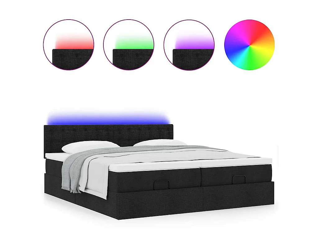 Struttura Letto Pouf con Materassi Nero 160x200 cm in Tessuto