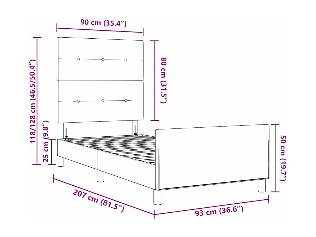 Struttura del letto Grigio chiaro 90 x 200 cm Tessuto