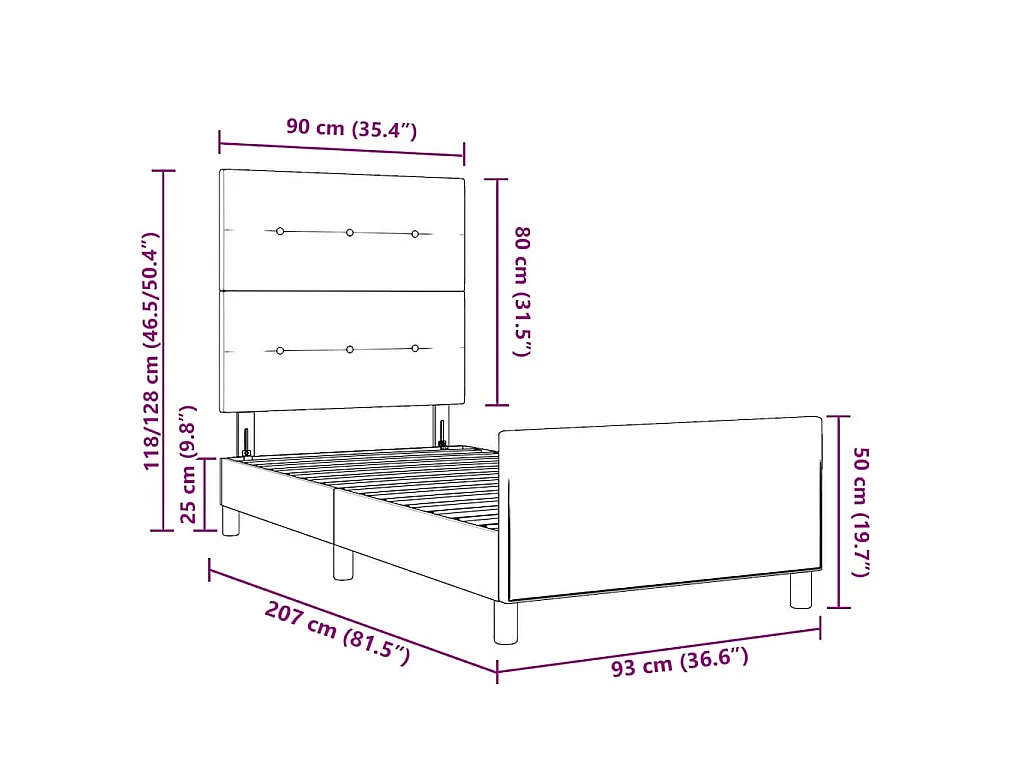 Cadre de lit avec tête de lit Gris clair 90 x 200 cm tissu