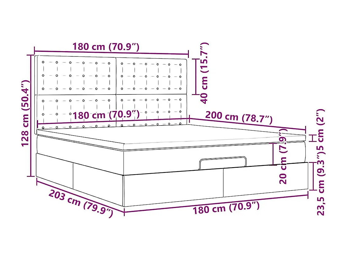 Cadre de lit ottoman avec matelas bleu 180x200 cm tissu