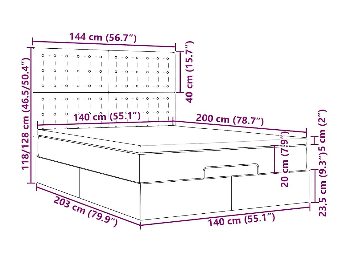 Ottoman-Bett mit Matratze Dunkelbraun 140x200 cm Stoff