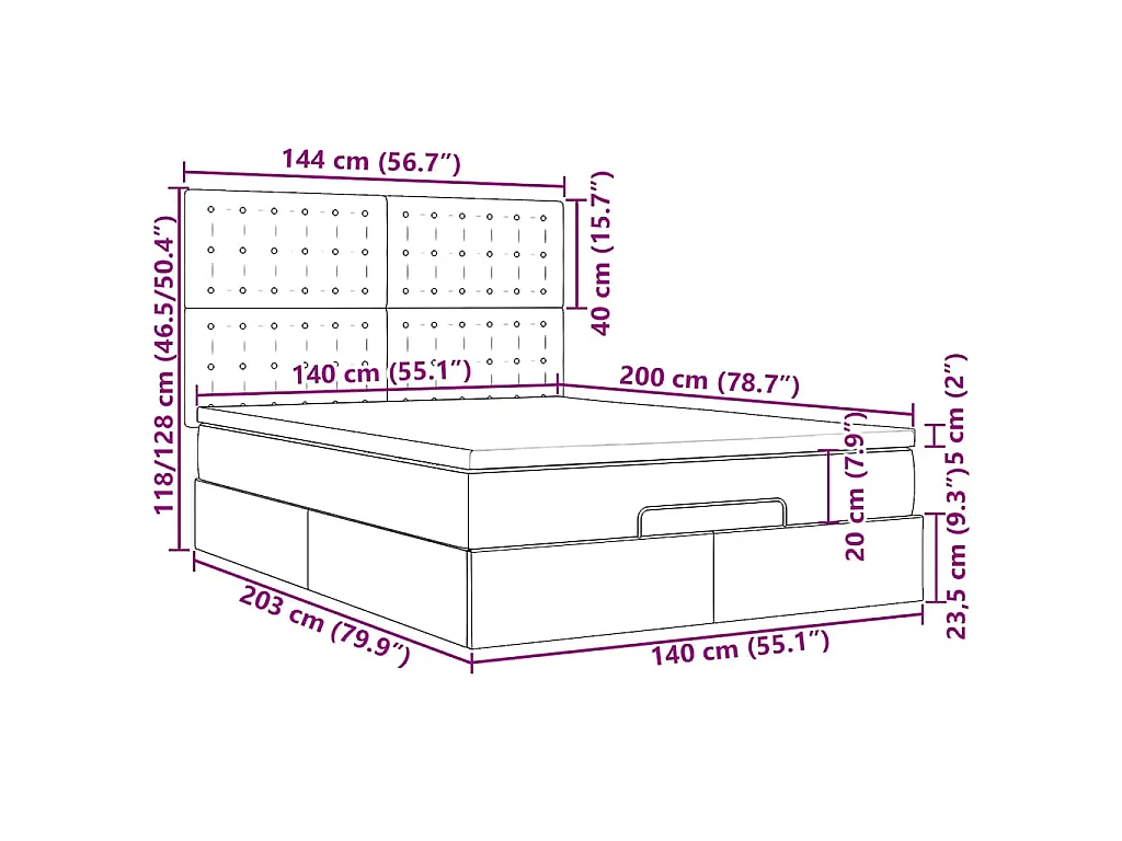 Ottoman bed met matras 140x200cm stof donkerbruin