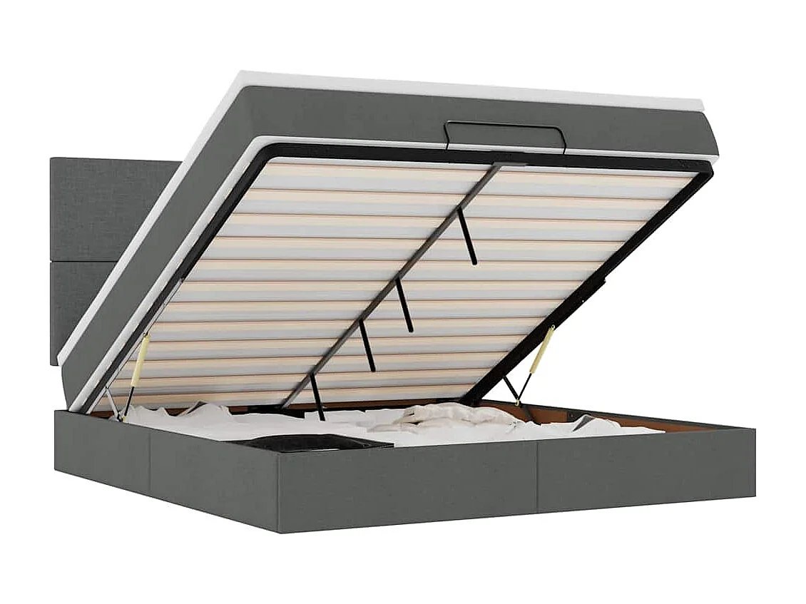 Estructura cama otomana colchón tela gris oscuro 180x200cm