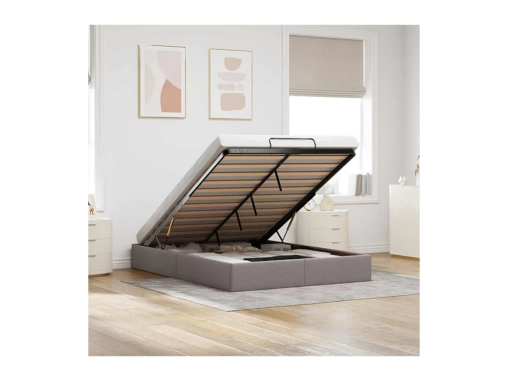 Estrutura de cama otomana sem colchão 140x200cm tecido cinzento