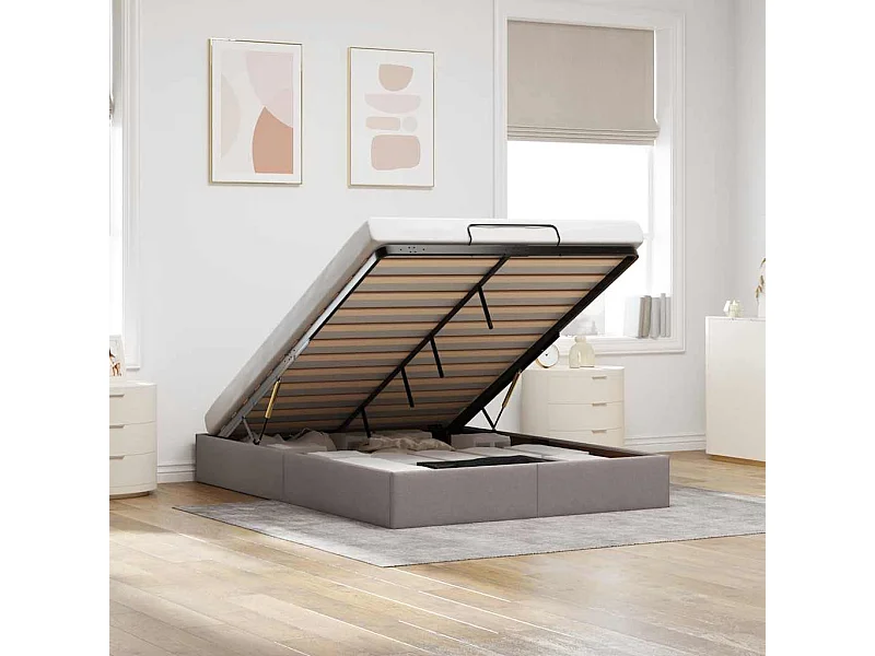 Struttura Letto Pouf senza Materasso Tortora 140x200cm Tessuto