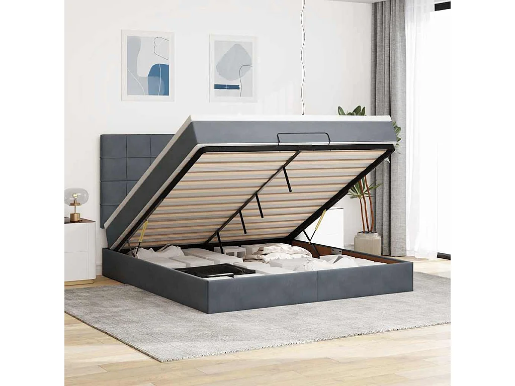 Ottoman-Bett mit Matratzen Dunkelgrau 160x200 cm Samt