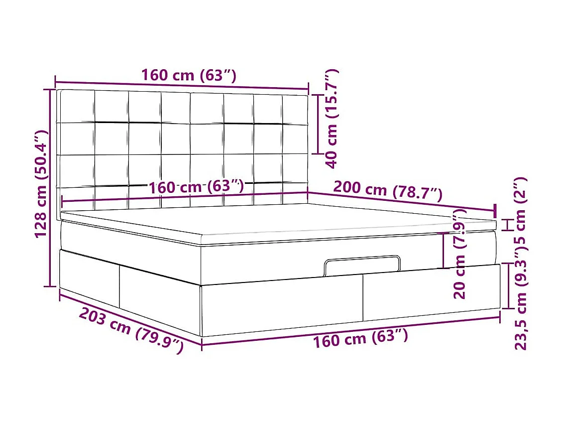 Ottoman-Bett mit Matratzen Dunkelgrau 160x200 cm Samt
