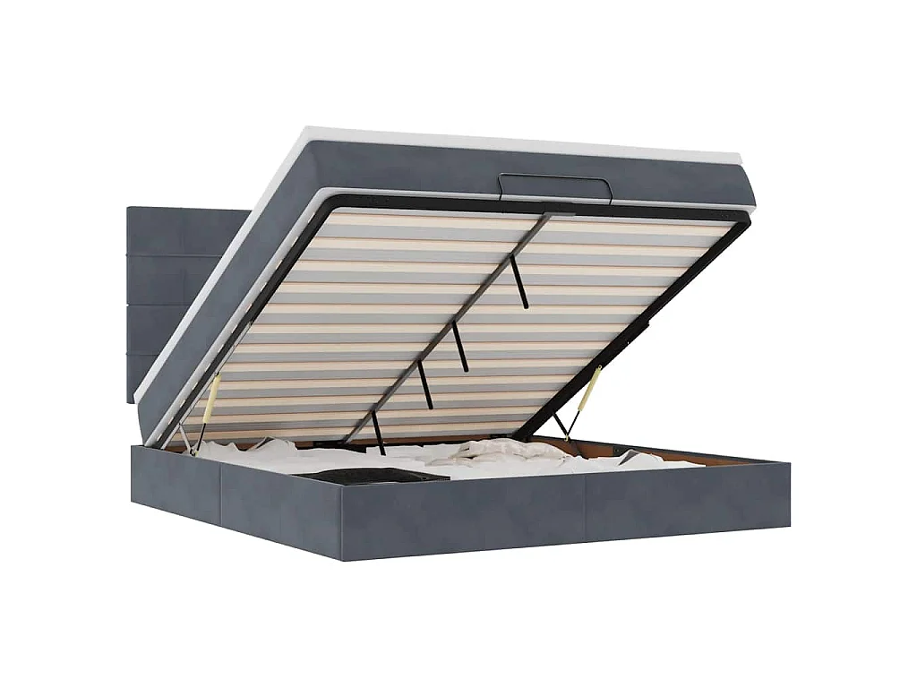 Estructura cama otomana colchones terciopelo gris oscuro