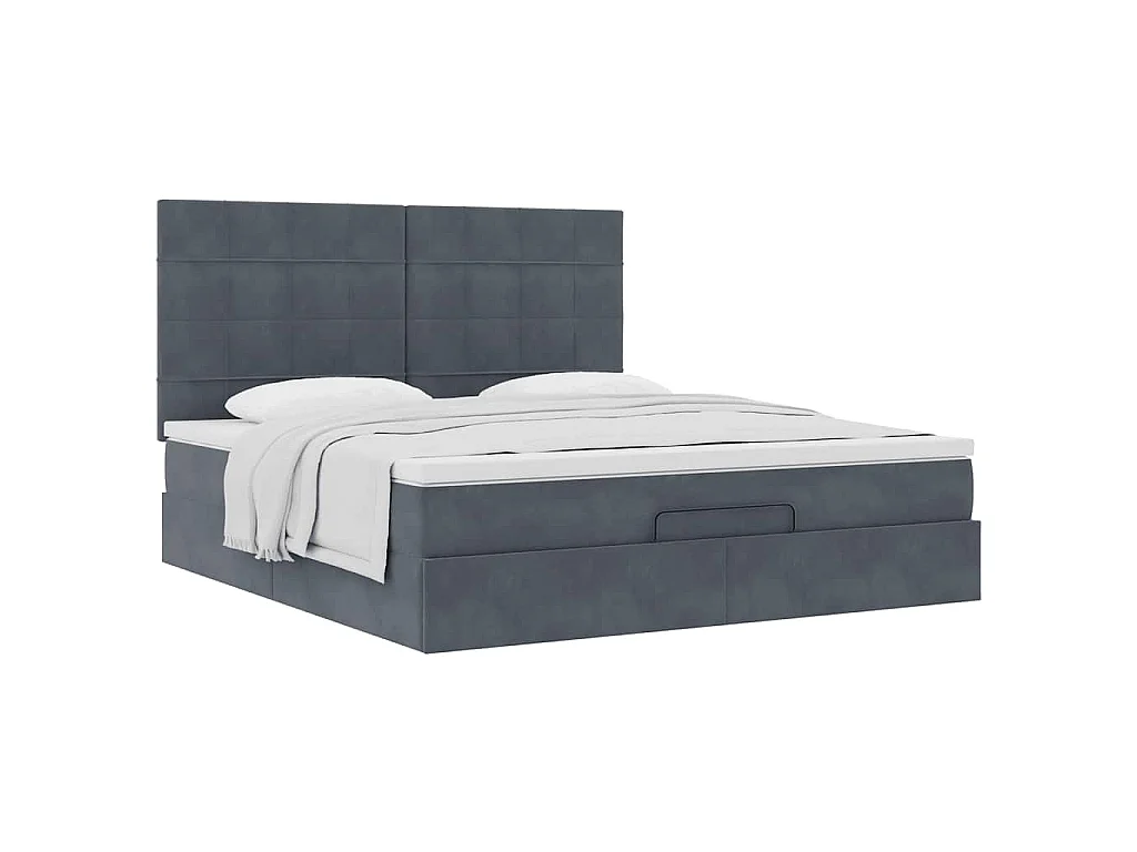 Estructura cama otomana colchones terciopelo gris oscuro