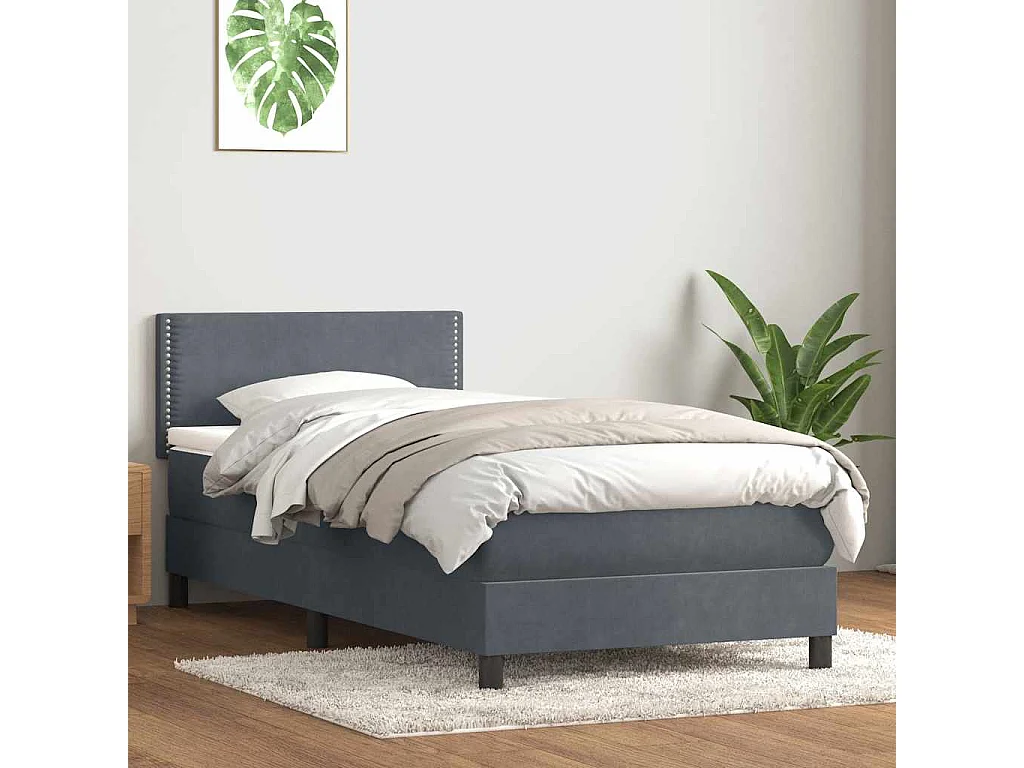 Cama box spring con colchón y LED terciopelo gris oscuro 90x210 cm