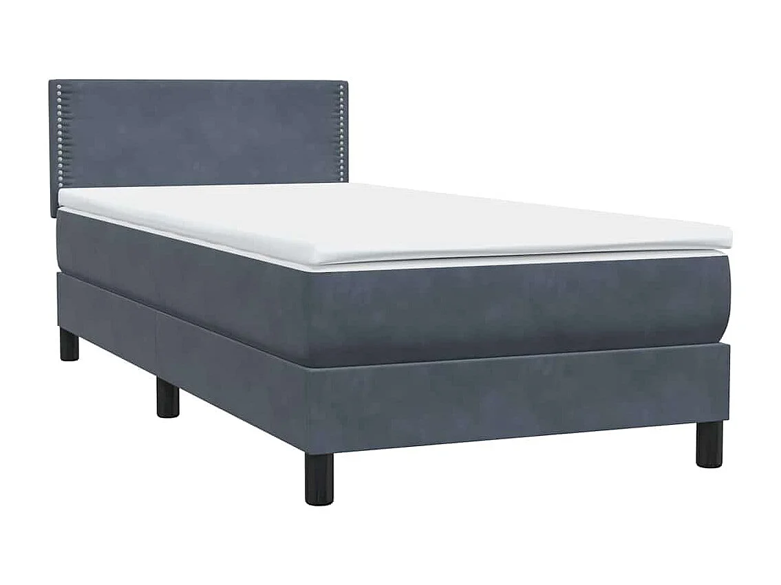 Cama box spring con colchón y LED terciopelo gris oscuro 90x210 cm