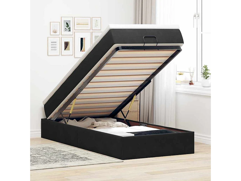 Ottoman-Bett mit Matratze Schwarz 90x190 cm Samt