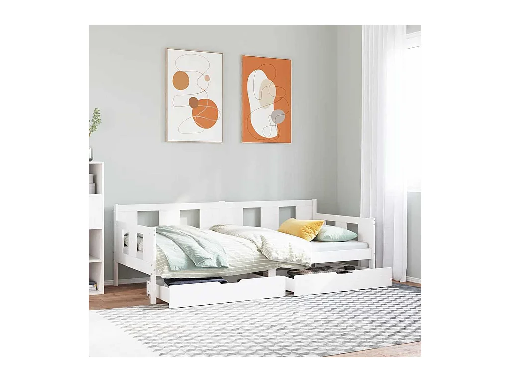 Lit de jour et tiroirs sans matelas blanc 90x200 cm bois massif