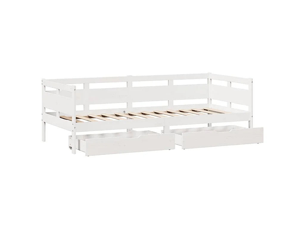 Lit de jour et tiroirs sans matelas blanc 90x200 cm bois massif