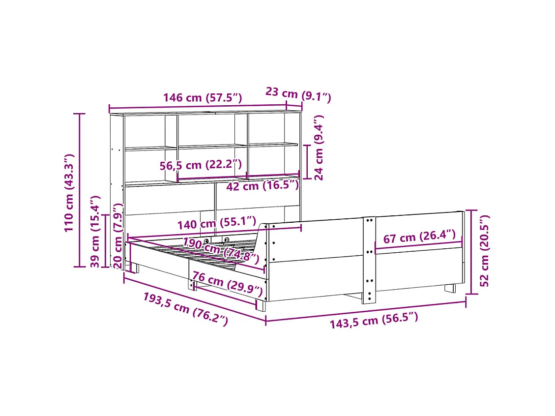 Massivholzbett ohne Matratze 140x190 cm Kiefernholz