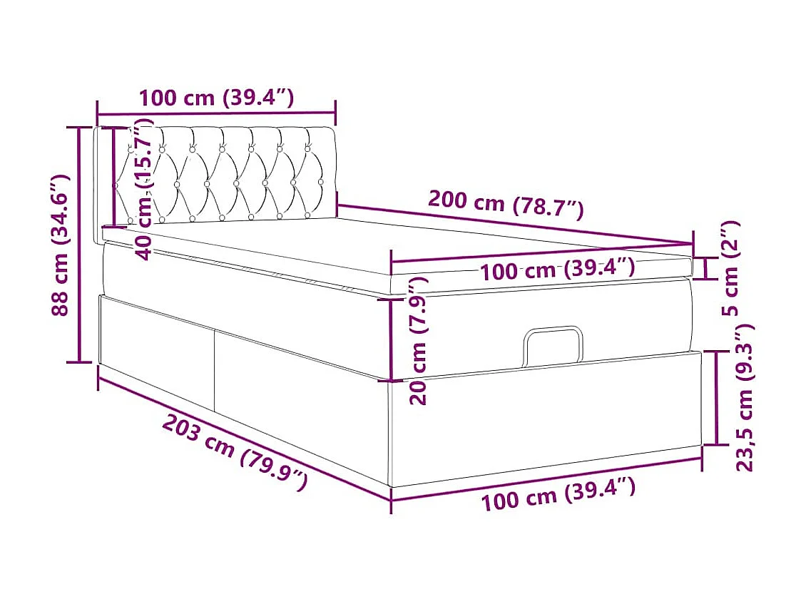 Ottoman bed met matras 100x200 cm fluweel donkergrijs