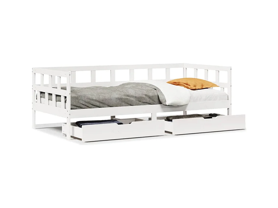Slaapbank met lades 90x190 cm massief grenenhout wit