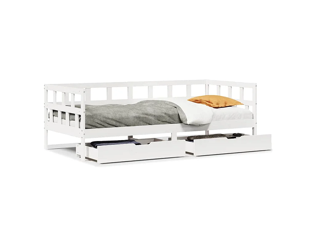 Lit de jour et tiroirs sans matelas blanc 90x190 cm bois massif