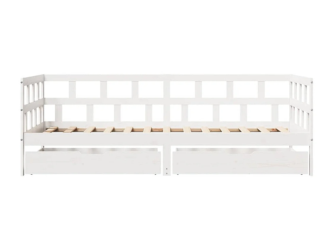 Lit de jour et tiroirs sans matelas blanc 90x190 cm bois massif
