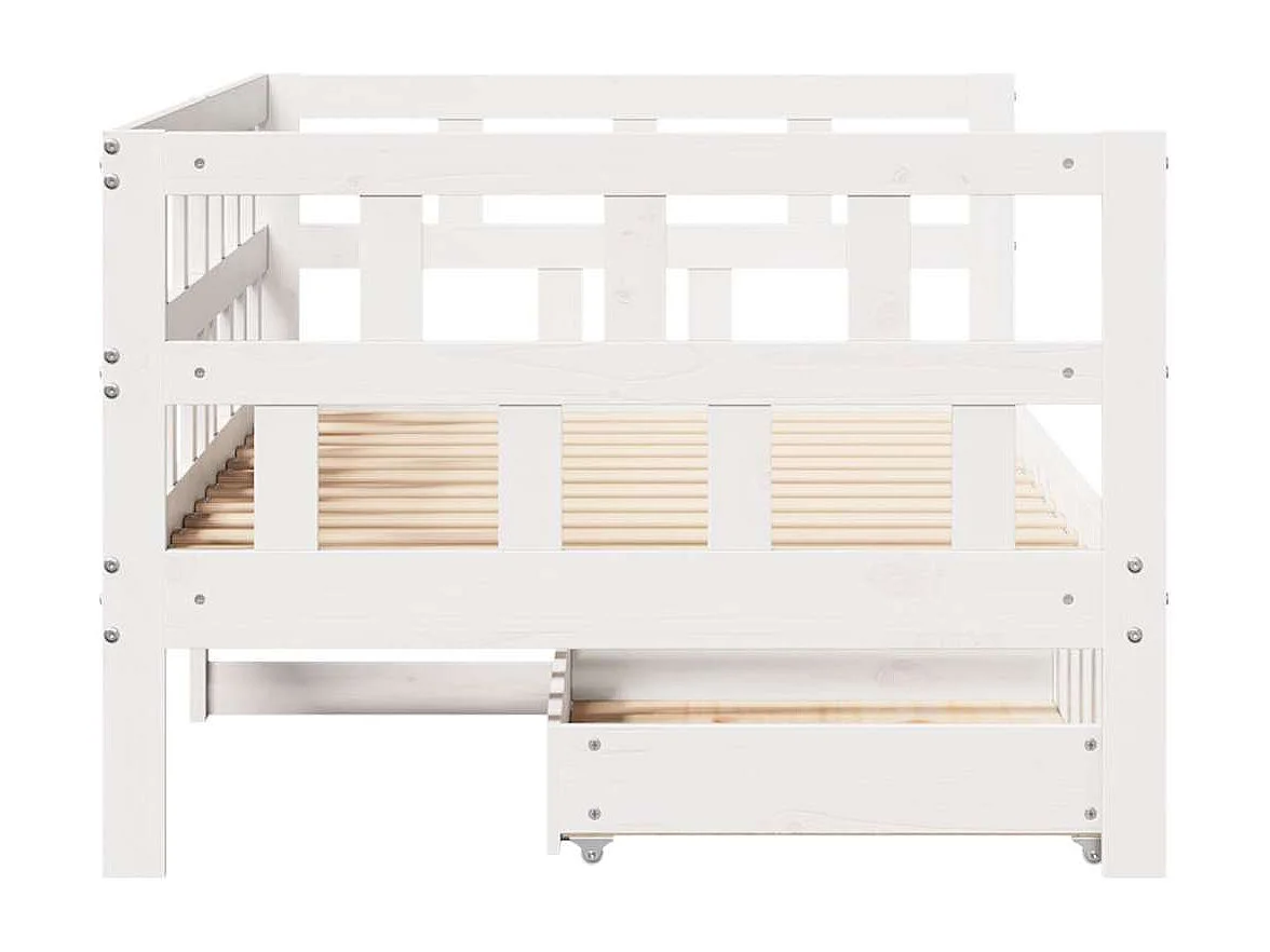 Lit de jour et tiroirs sans matelas blanc 90x190 cm bois massif