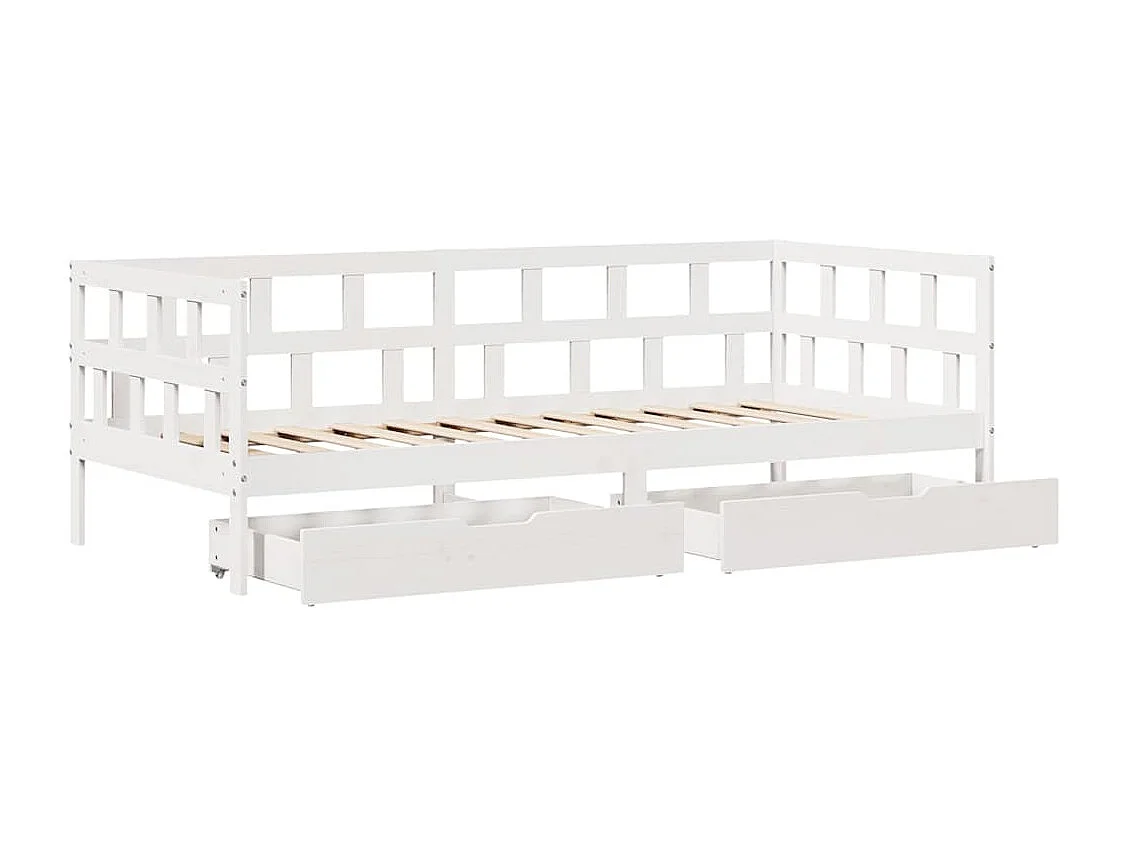 Lit de jour et tiroirs sans matelas blanc 90x190 cm bois massif