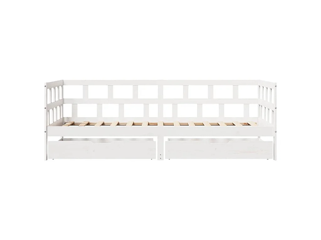 Dormeuse con Cassetti Bianco 90x190 cm Legno Massello di Pino