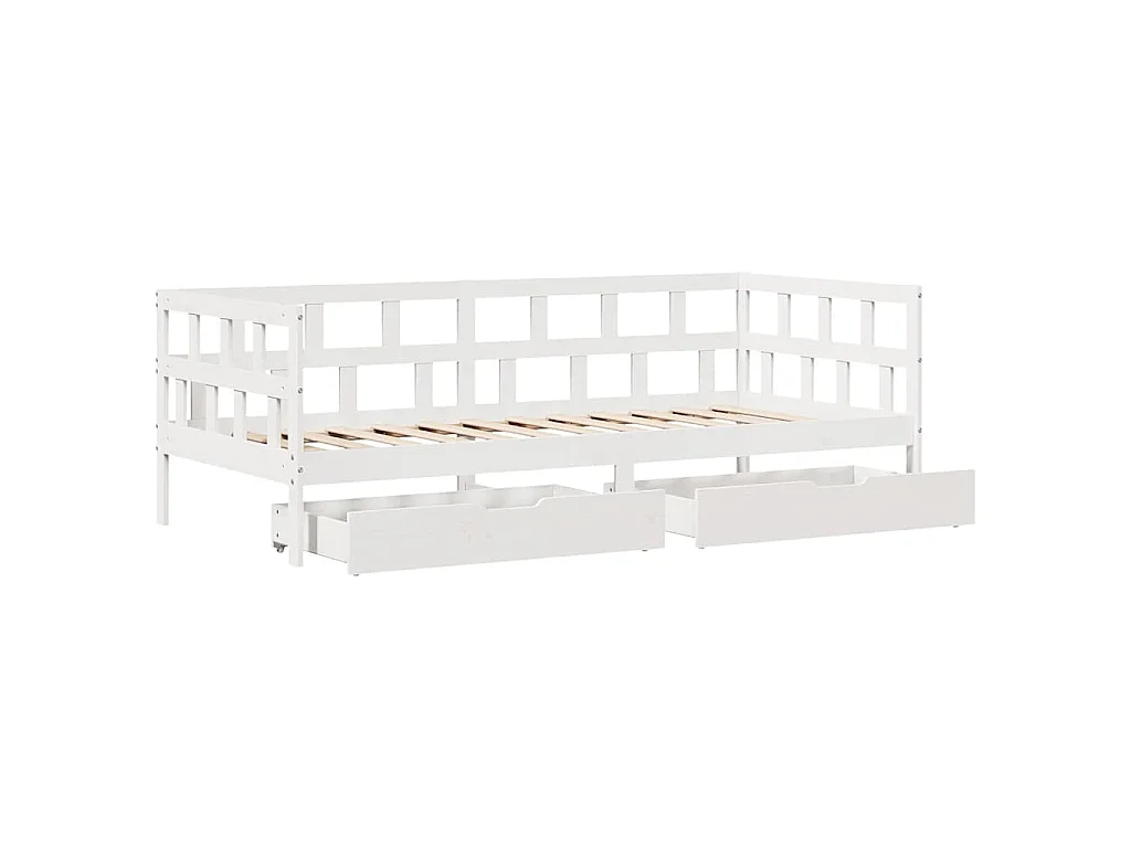 Dormeuse con Cassetti Bianco 90x190 cm Legno Massello di Pino