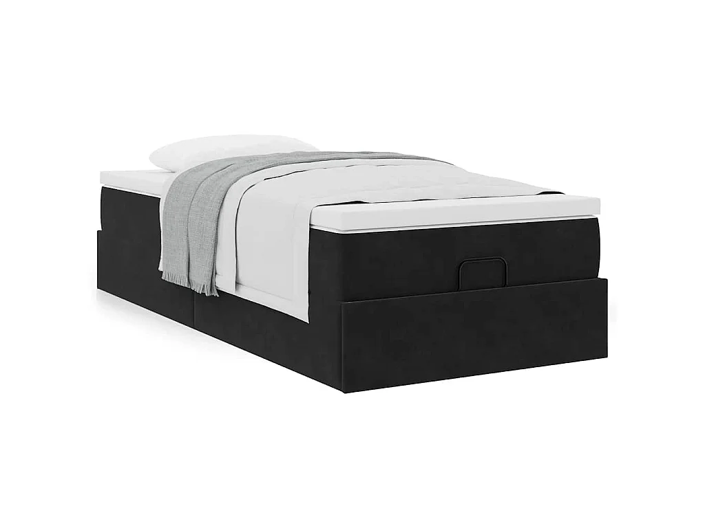 Estructura de cama otomana colchón terciopelo negro 100x200cm