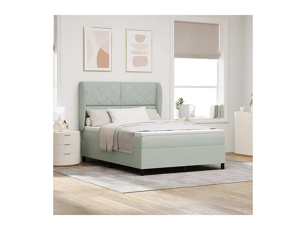 Lit à ressorts avec matelas Gris clair 160 x 200 cm Velours