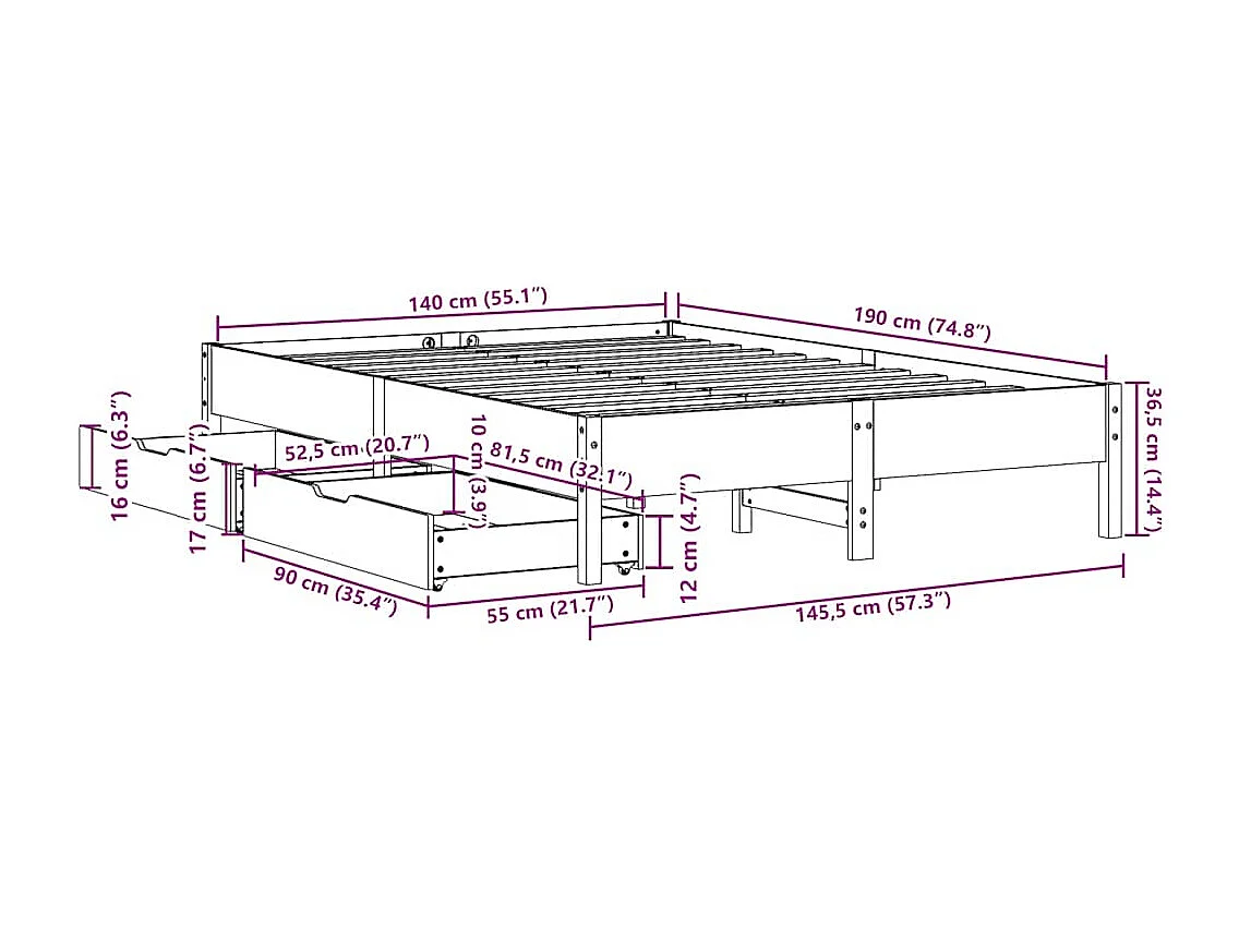 Cadre de lit sans matelas 140x190 cm bois de pin massif