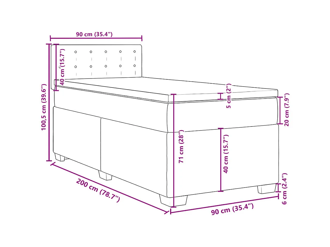 Boxspringbett mit Matratze Blau 90x200 cm Samt