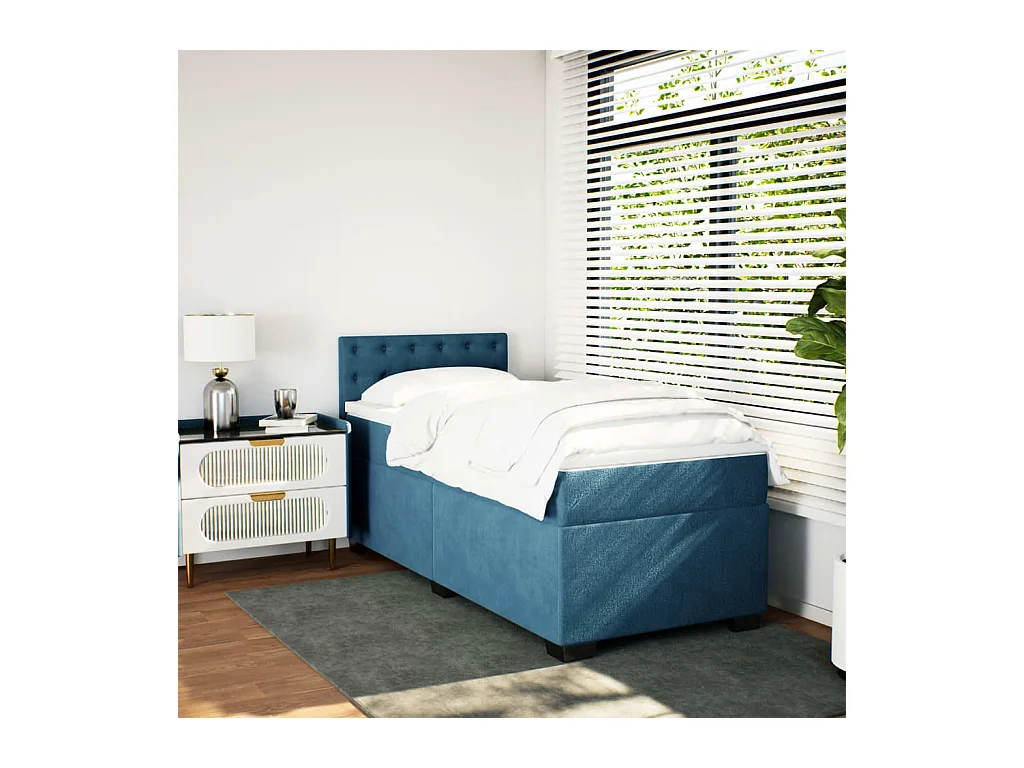 Boxspringbett mit Matratze Blau 90x200 cm Samt