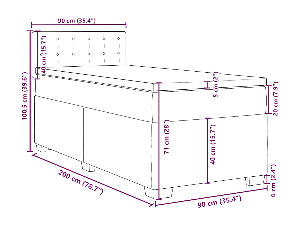 Sommier à lattes de lit avec matelas bleu 90x200 cm velours