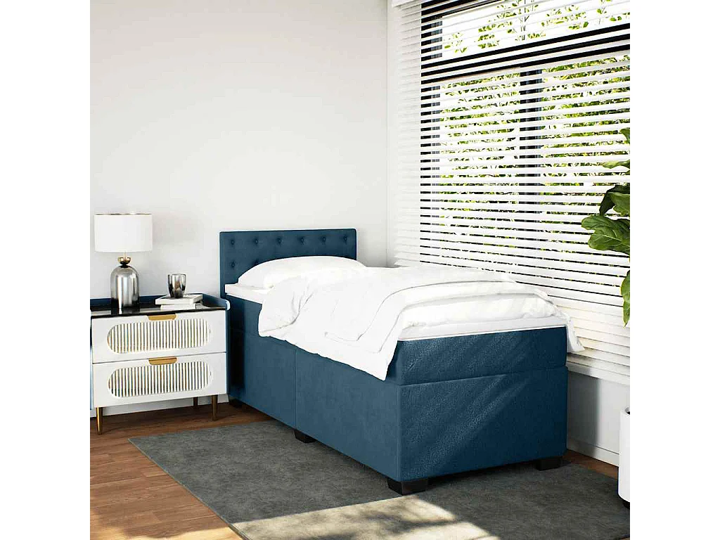 Sommier à lattes de lit avec matelas bleu 90x200 cm velours