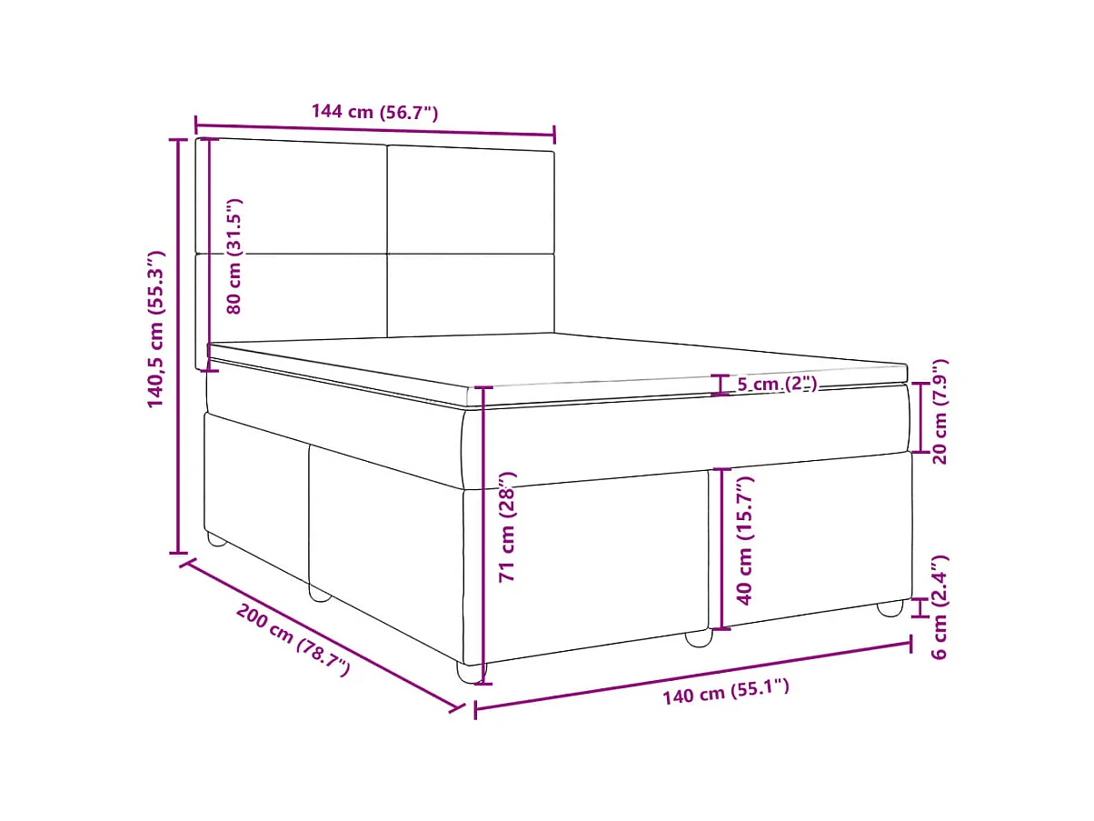 Boxspringbett mit Matratze Dunkelgrau 140x200 cm Stoff