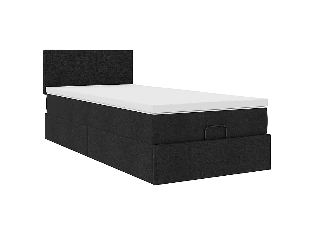 Pouf Letto con Materasso Nero 100x200 cm in Tessuto