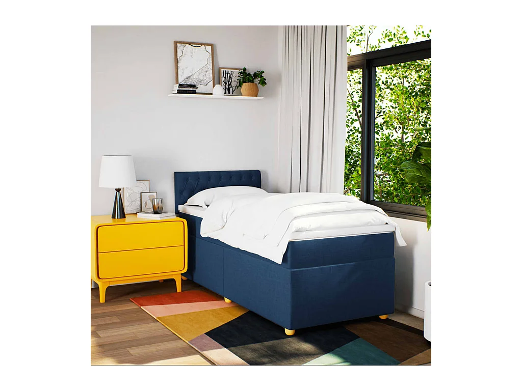 Sommier à lattes de lit avec matelas Bleu 90x200 cm Tissu