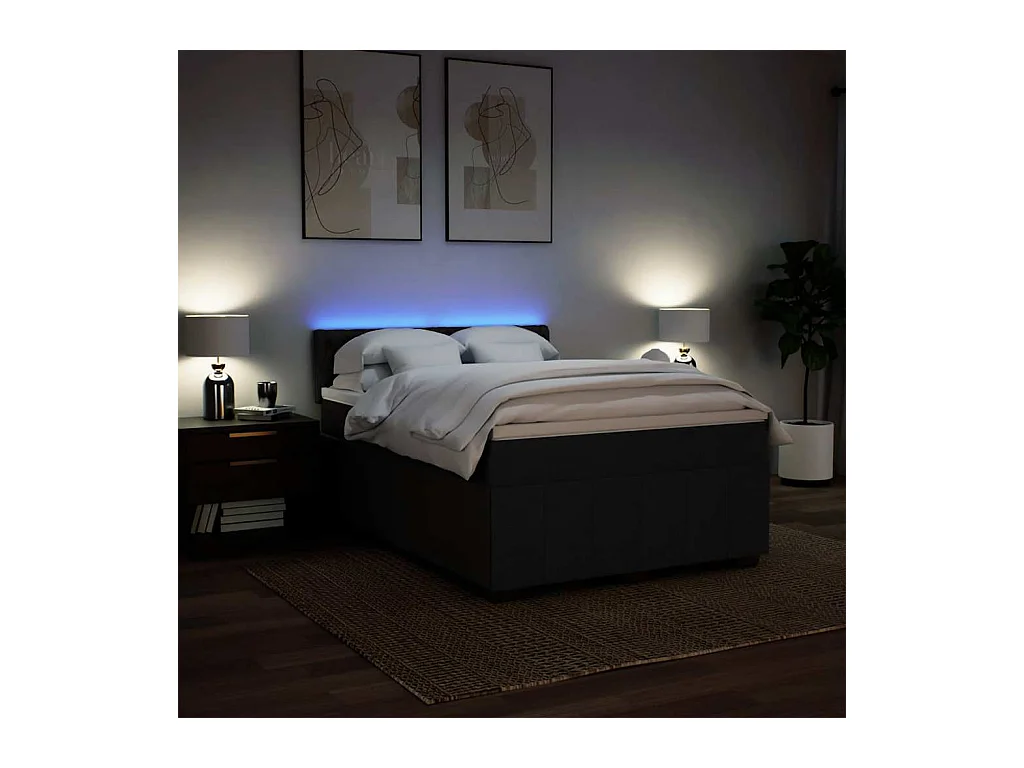 Sommier à lattes de lit avec matelas Noir 140x190 cm Tissu