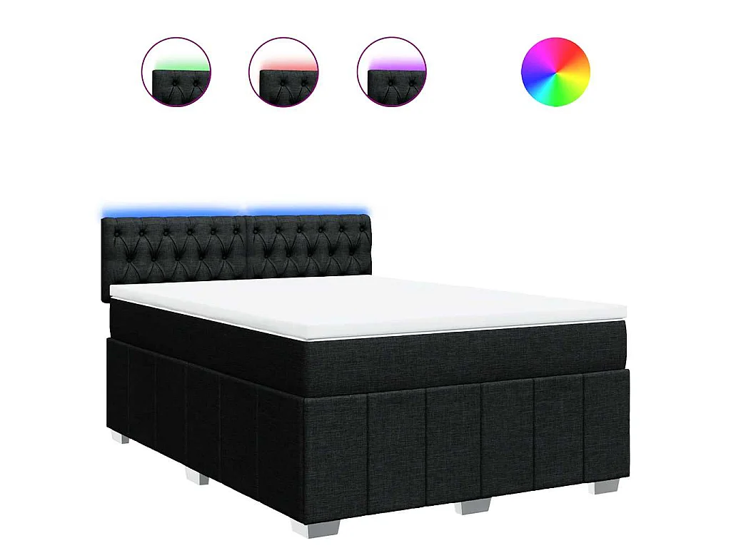 Sommier à lattes de lit avec matelas Noir 140x190 cm Tissu