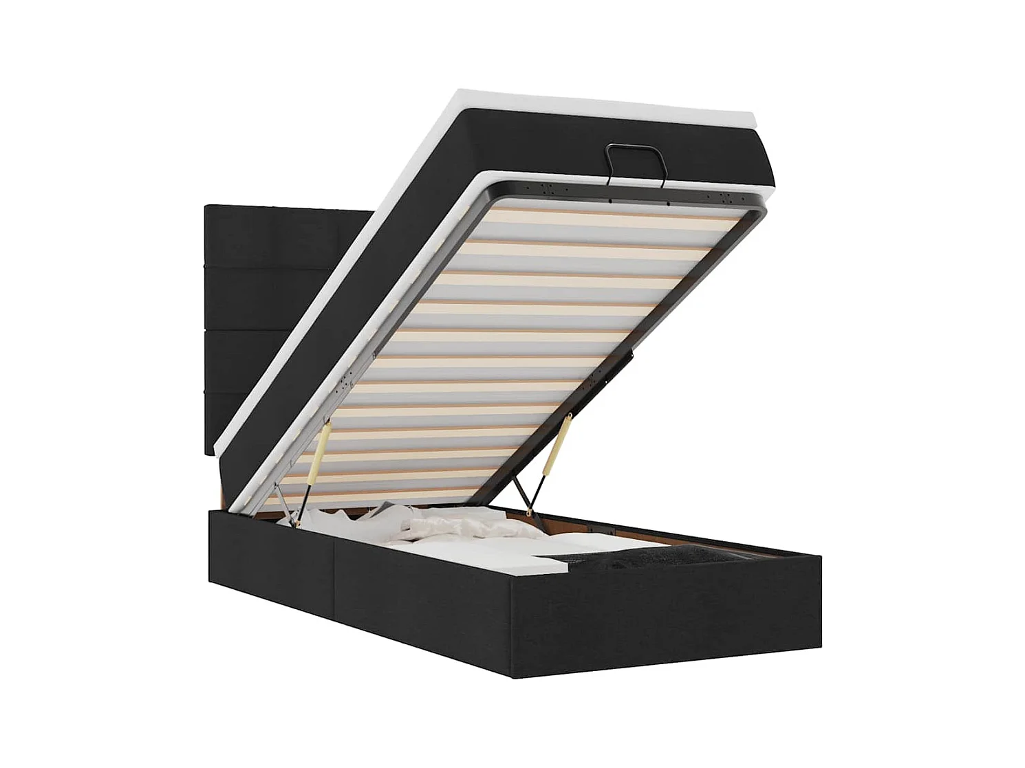 Pouf Letto con Materasso Nero 90x200 cm in Tessuto