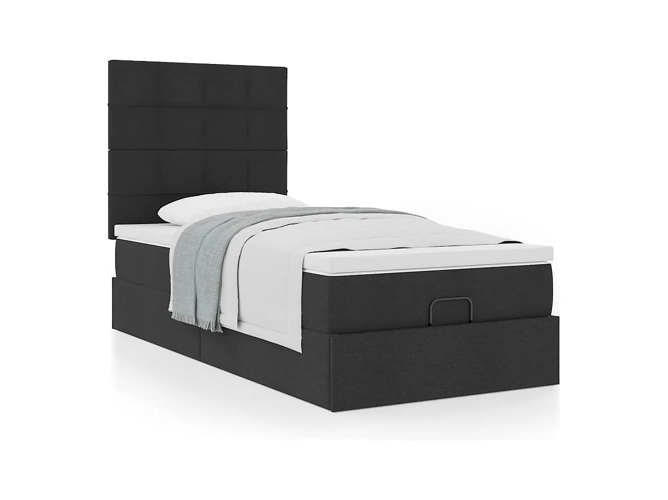 Pouf Letto con Materasso Nero 90x200 cm in Tessuto