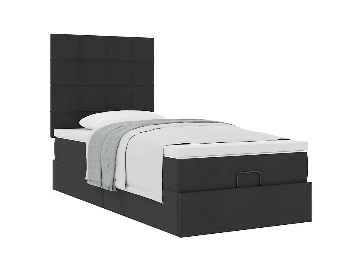 Pouf Letto con Materasso Nero 90x200 cm in Tessuto