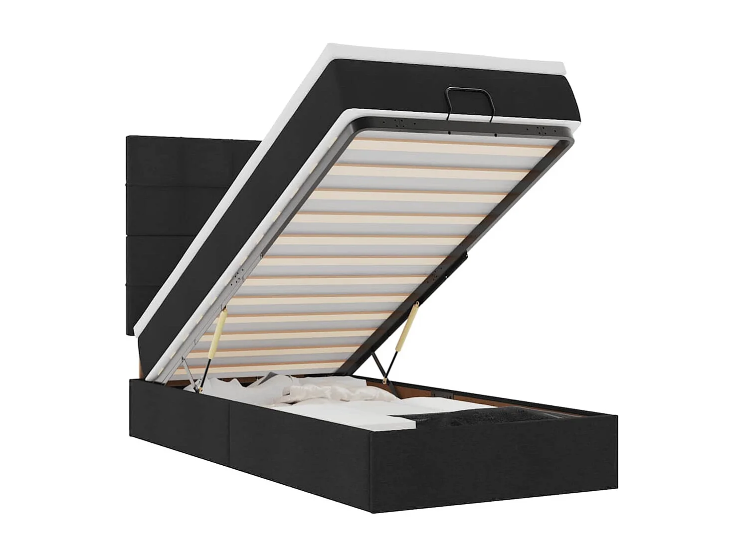 Lit ottoman avec matelas noir 90x200 cm tissu