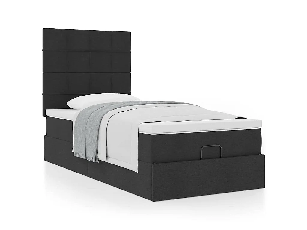 Cama otomana com colchão 90x200 cm tecido preto