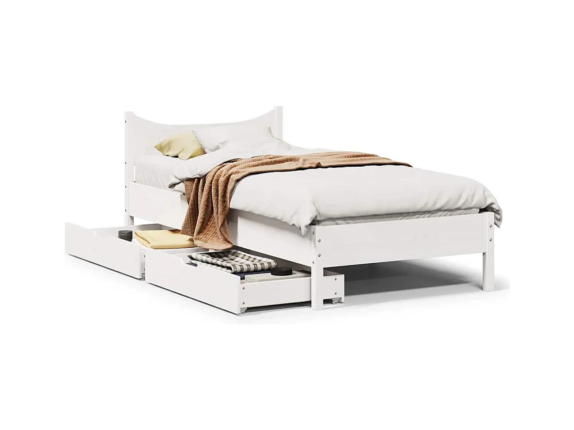 Bedframe met lades massief grenenhout wit 90x200 cm