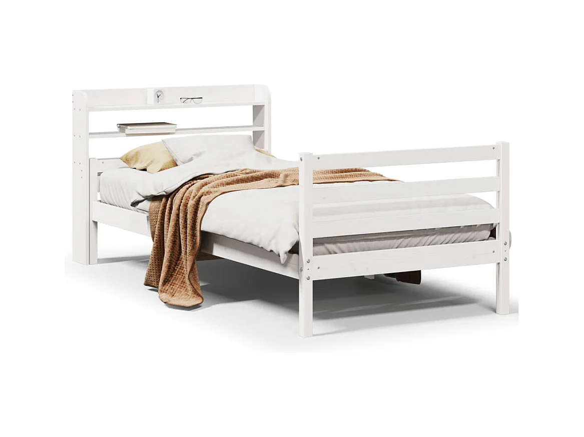 Cadre de lit avec tête de lit sans matelas blanc 100x200 cm