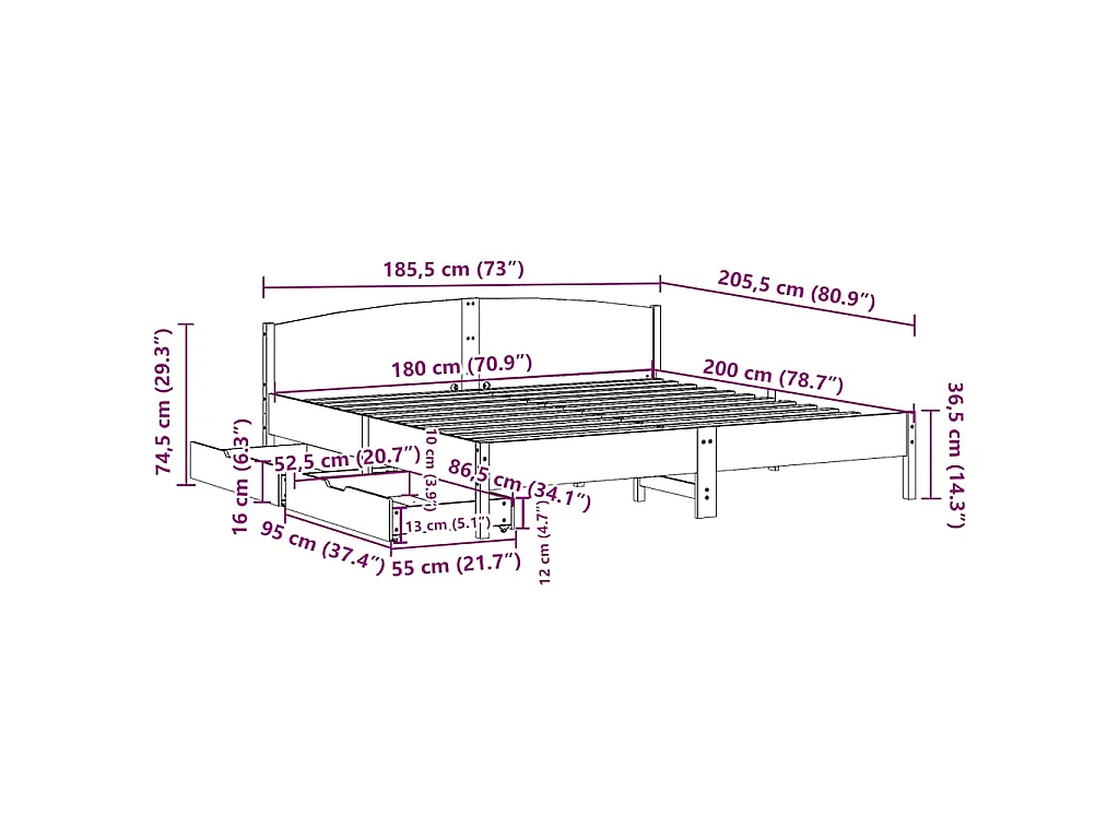 Cama sin colchón madera maciza de pino blanca 180x200 cm