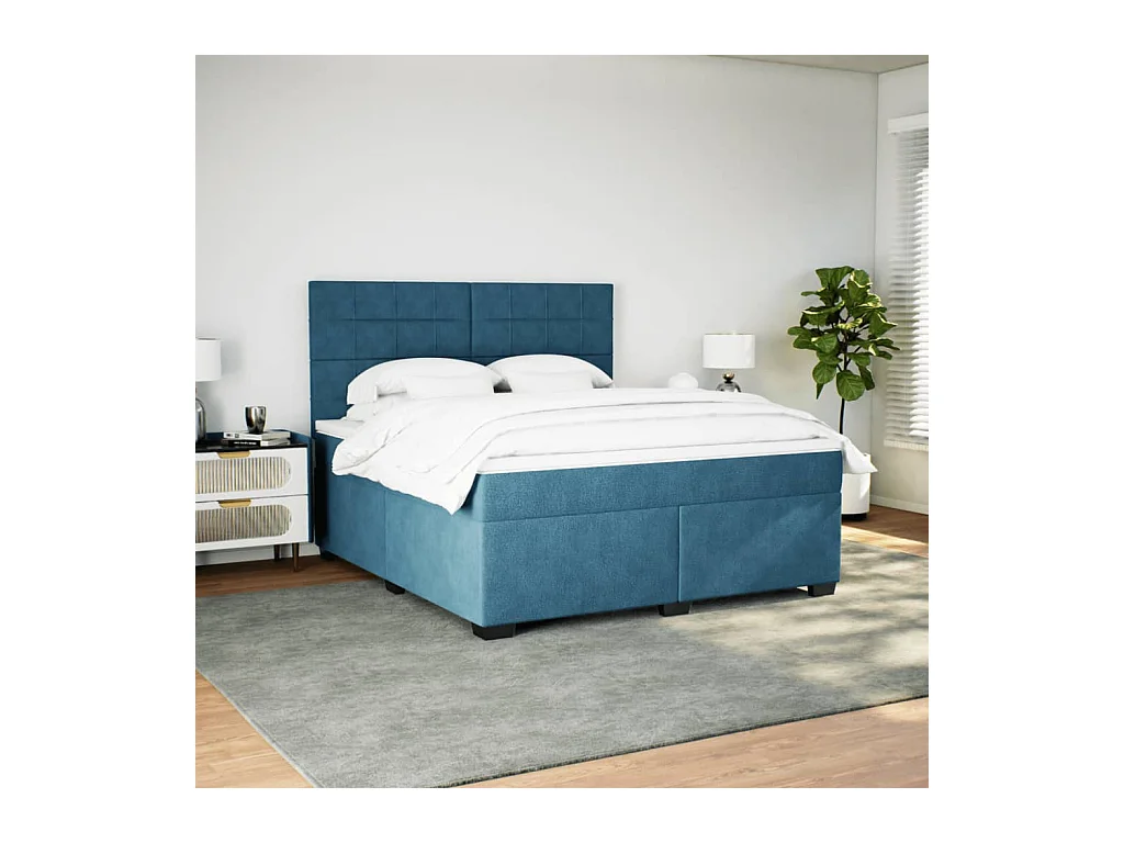 Sommier à lattes de lit et matelas bleu 180x200 cm velours