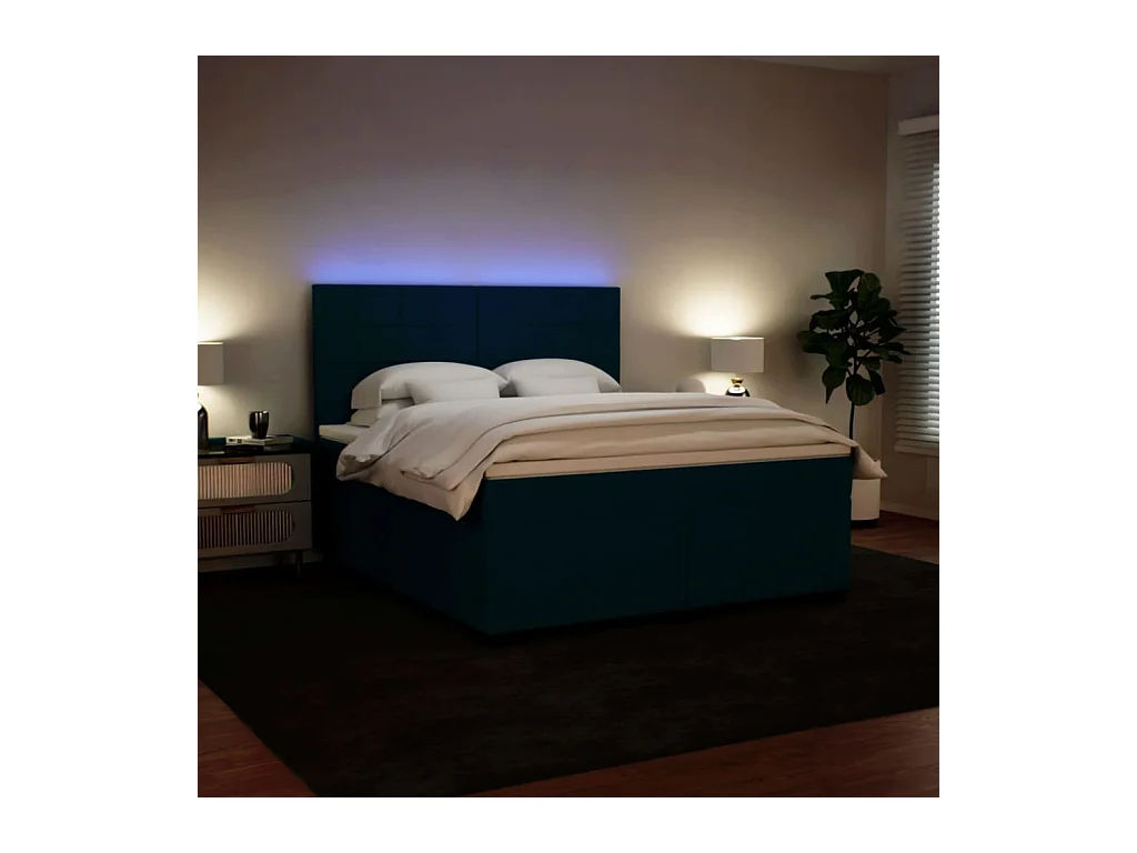 Sommier à lattes de lit et matelas bleu 180x200 cm velours