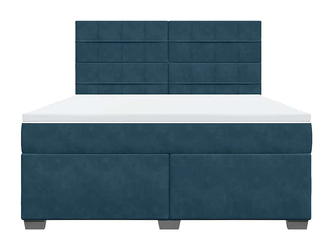 Sommier à lattes de lit et matelas bleu 180x200 cm velours